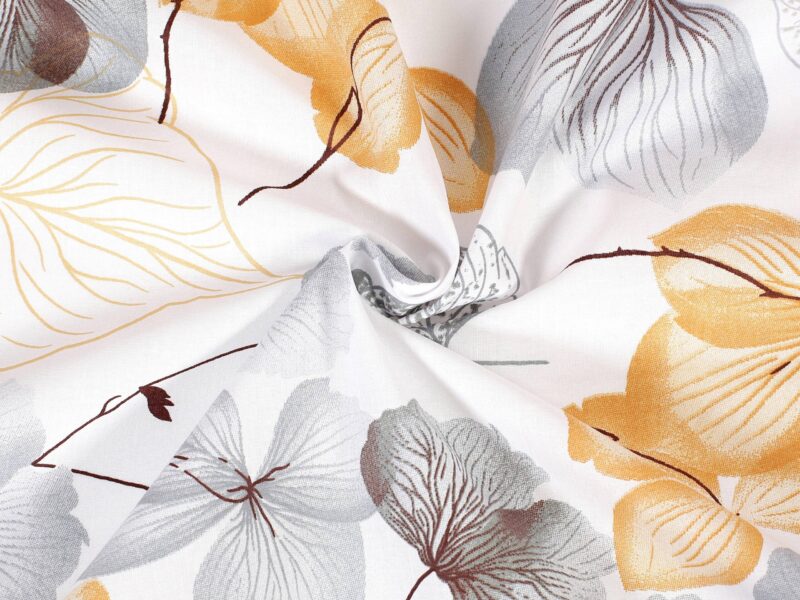 100% Cotton fabric grey-brown flower on white by Stofex.