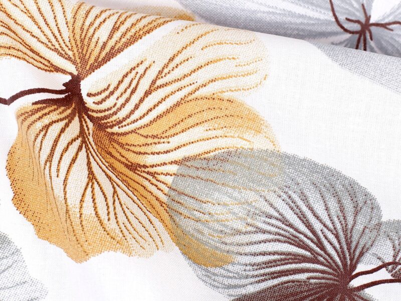 100% Cotton fabric grey-brown flower on white by Stofex.