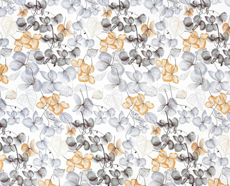 100% Cotton fabric grey-brown flower on white by Stofex.