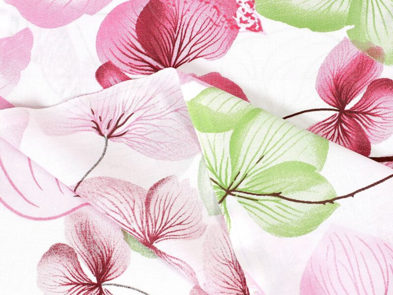 100% Cotton fabric pink-green flower on white by Stofex.