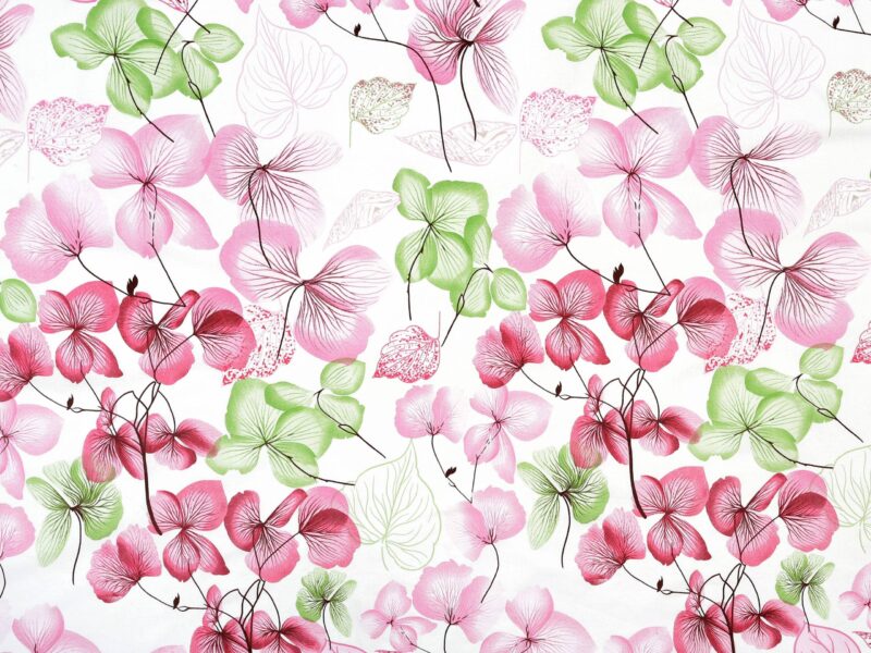 100% Cotton fabric pink-green flower on white by Stofex.