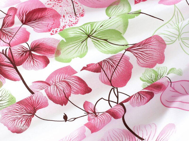 100% Cotton fabric pink-green flower on white by Stofex.