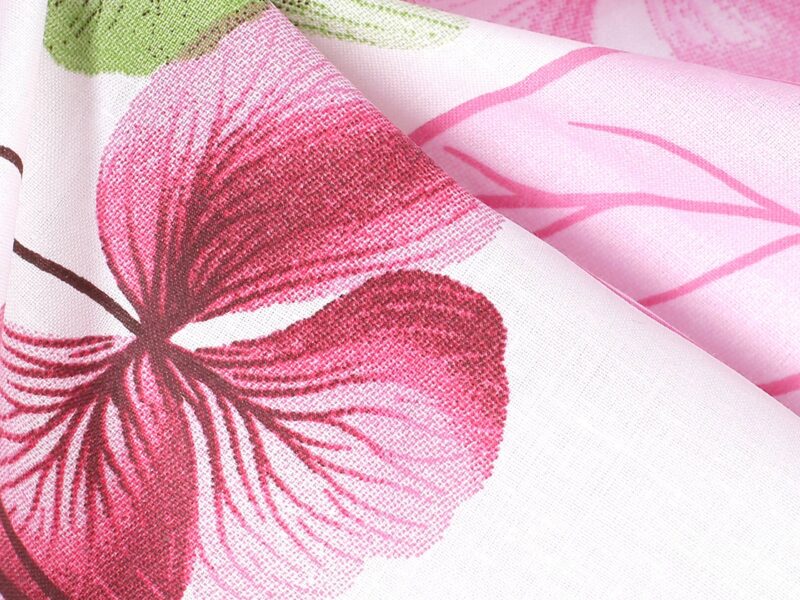 100% Cotton fabric pink-green flower on white by Stofex.