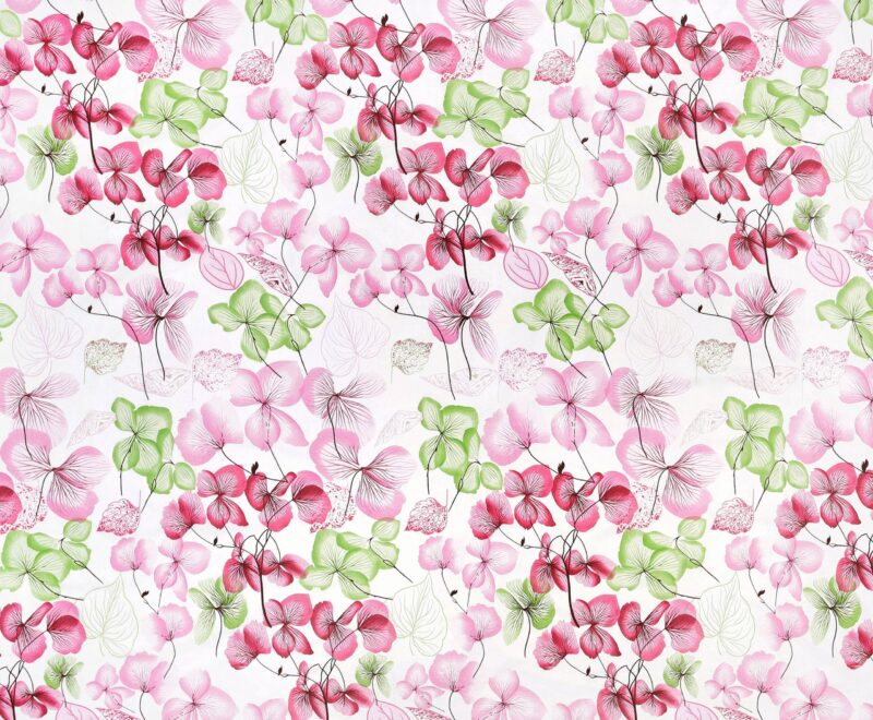 100% Cotton fabric pink-green flower on white by Stofex.