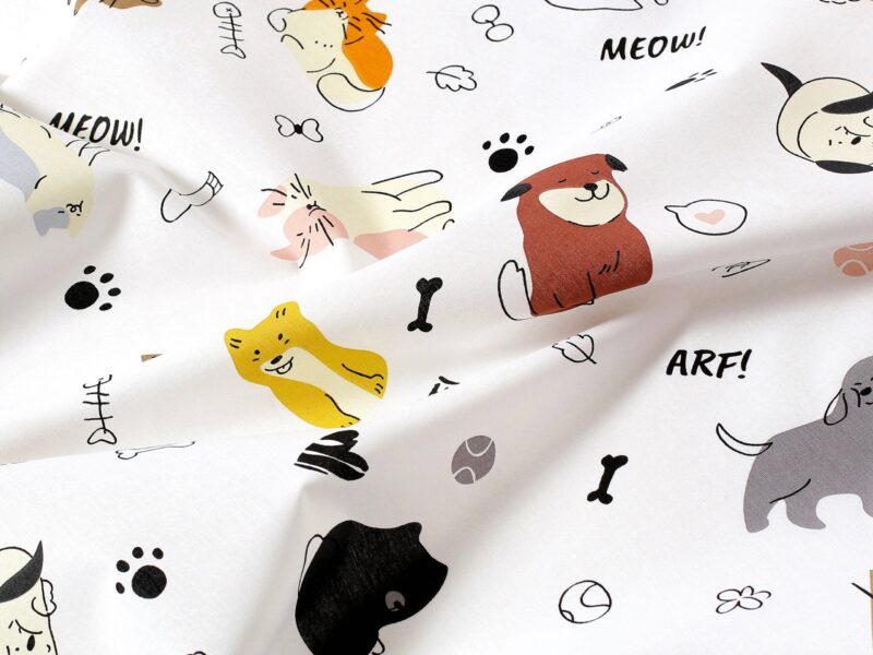 Cotton fabric dogs on white by Stofex.