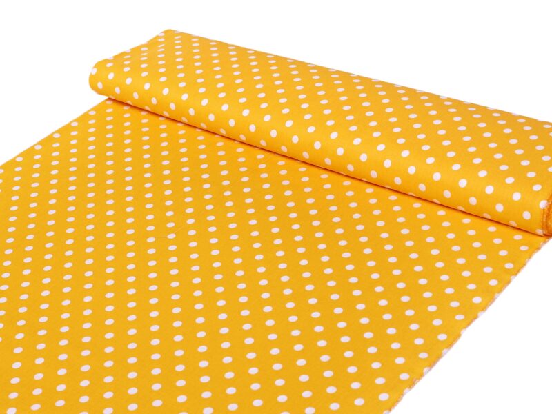 Cotton fabric large polka dots on yellow by Stofex.