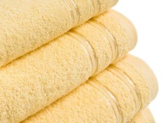 Terry towel/bath towel yellow with double stripe by Stofex.