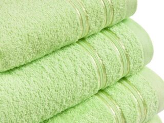 Terry towel/bath towel green with double stripe by Stofex.