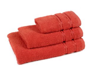 Terry towel/bath towel red with double stripe by Stofex.