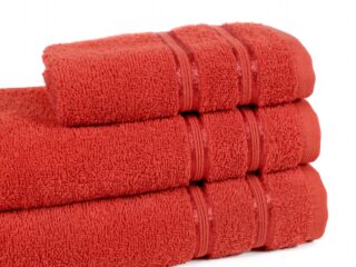 Terry towel/bath towel red with double stripe by Stofex.