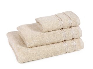 Terry towel/bath towel beige with double stripe by Stofex.