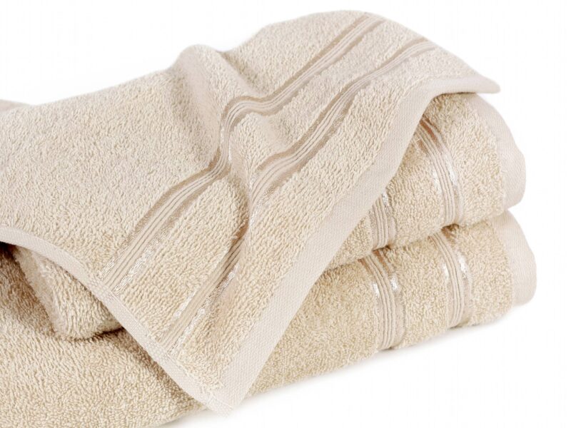 Terry towel/bath towel beige with double stripe by Stofex.