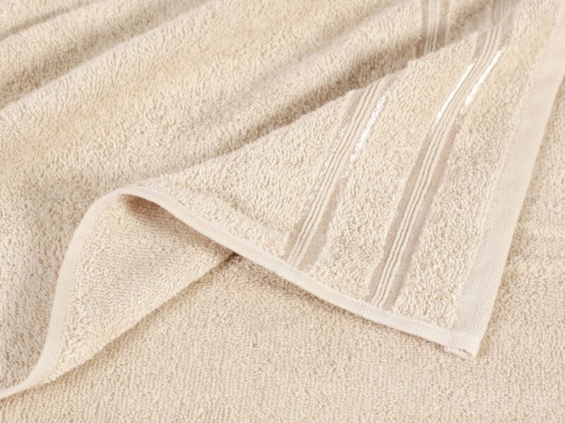 Terry towel/bath towel beige with double stripe by Stofex.