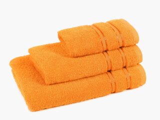 Terry towel/bath towel orange-brown with double stripe by Stofex.