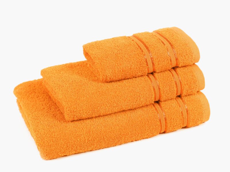 Terry towel/bath towel orange-brown with double stripe by Stofex.