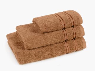 Terry towel/bath towel brown with double stripe by Stofex.