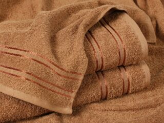 Terry towel/bath towel brown with double stripe by Stofex.