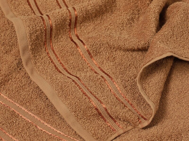 Terry towel/bath towel brown with double stripe by Stofex.