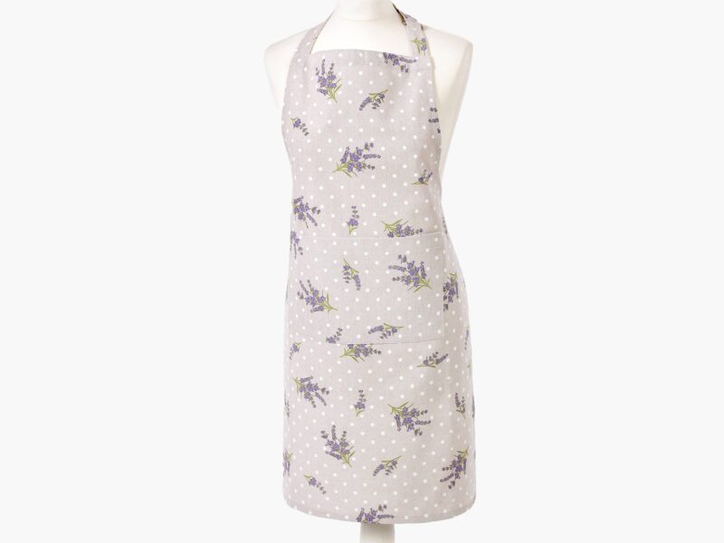 Kitchen apron Terra - lavenders on greige by Stofex.