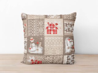 Christmas LONETA pillowcase snowmen on brown by Stofex.