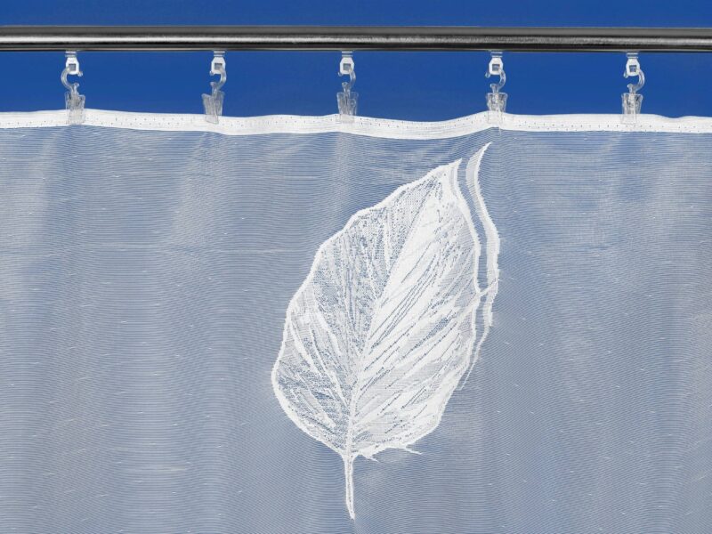 Jacquard sheer curtain with leaves pattern 58011 by Stofex.