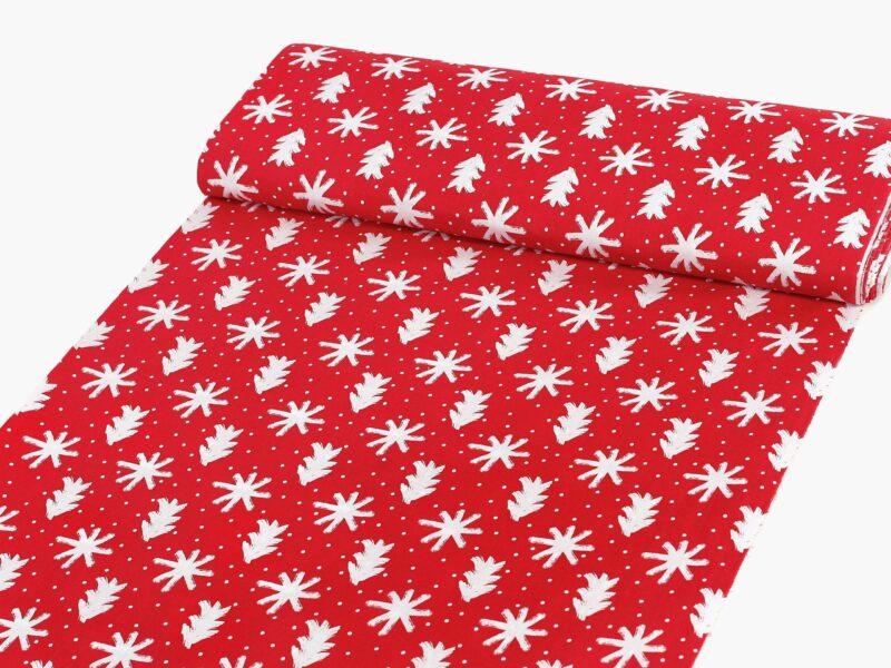 Christmas Cotton fabric stars and trees on red by Stofex.