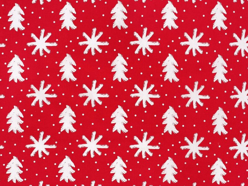 Christmas Cotton fabric stars and trees on red by Stofex.