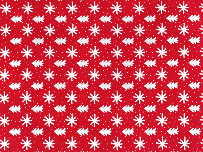 Christmas Cotton fabric stars and trees on red by Stofex.