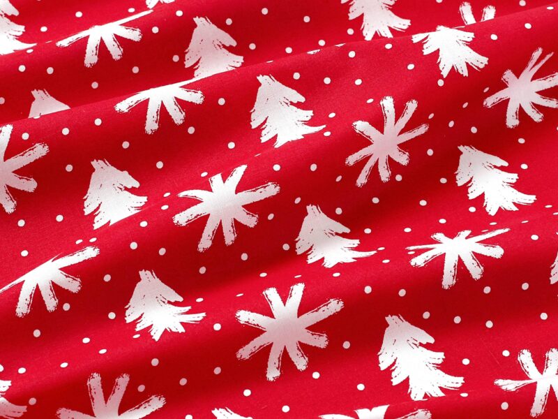 Christmas Cotton fabric stars and trees on red by Stofex.