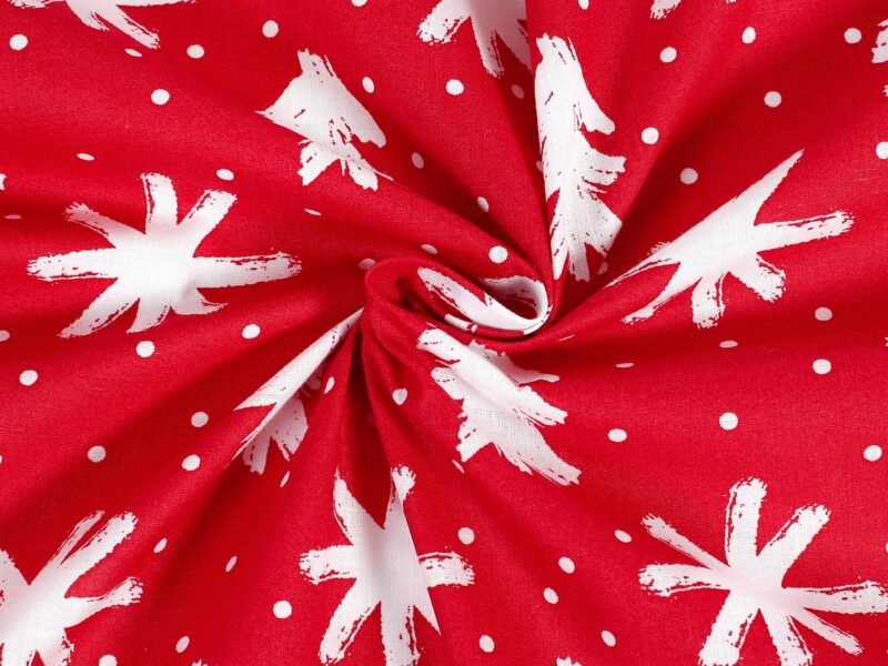 Christmas Cotton fabric stars and trees on red by Stofex.