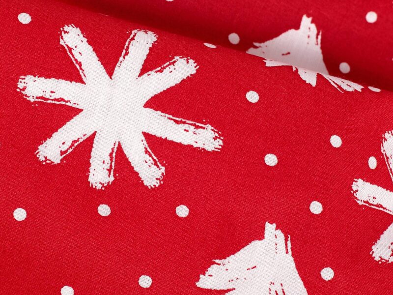 Christmas Cotton fabric stars and trees on red by Stofex.