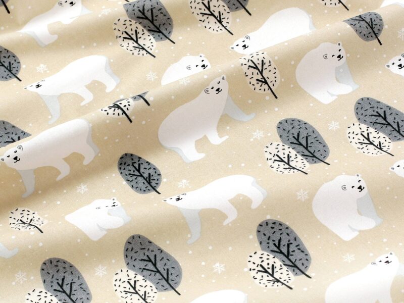 Christmas Cotton fabric polar bear on beige by Stofex.