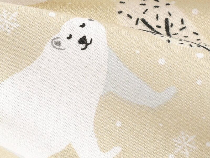 Christmas Cotton fabric polar bear on beige by Stofex.