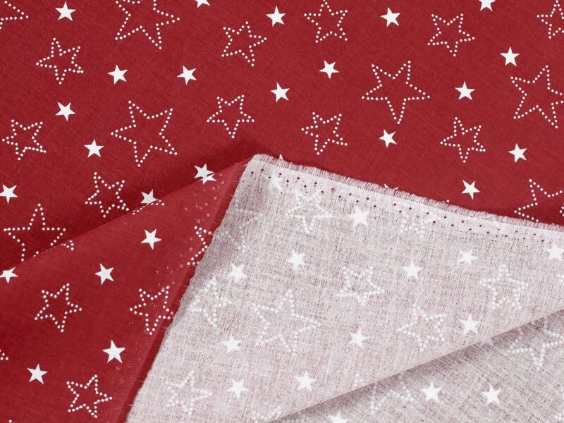 Christmas Cotton fabric stars on red by Stofex.