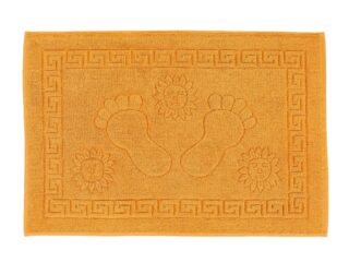 Bathroom terry rug mustard yellow 50x70 cm with Legs pattern by Stofex.