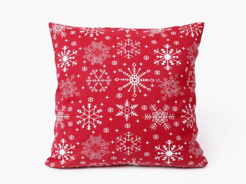 Christmas cotton pillowcase snowflakes on red by Stofex.