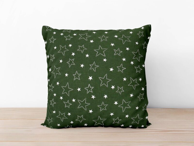 Christmas cotton pillowcase stars on green by Stofex.