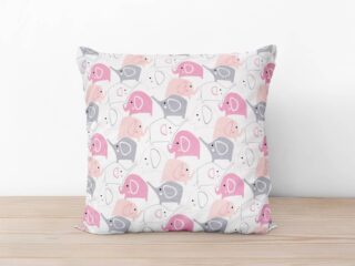 Kids' cotton pillowcase pink and grey elephants on white background by Stofex.