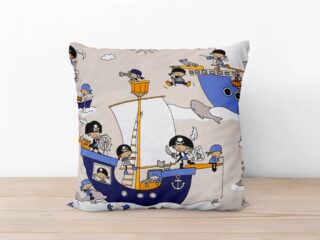 Kids' cotton pillowcase pirates on beige background by Stofex.