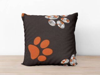 Kids' cotton pillowcase big paws on dark brown background by Stofex.