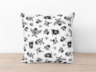 Kids' cotton pillowcase black skulls on white background by Stofex.