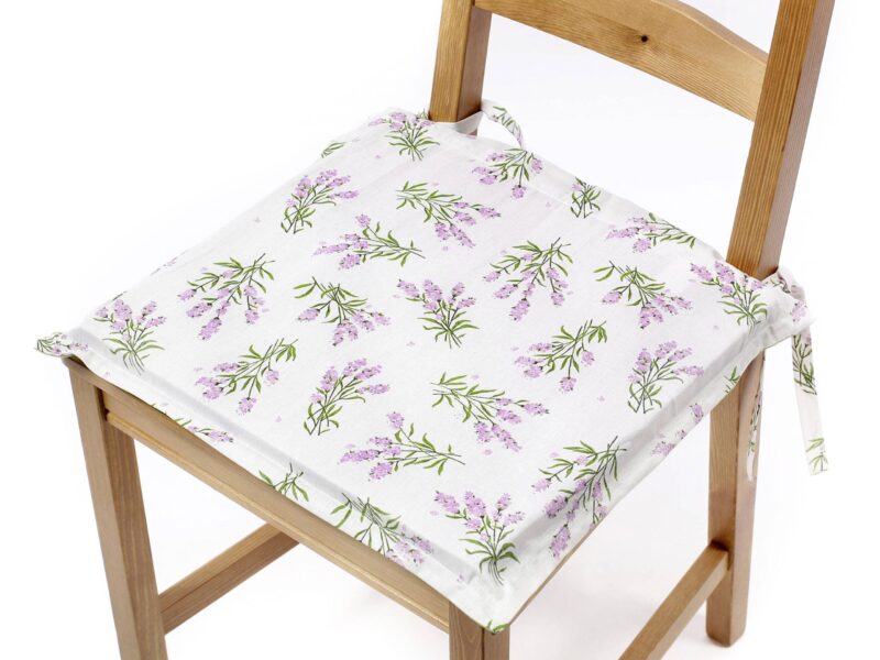 Square chair pad with hem - lavender on white plaid by Stofex.