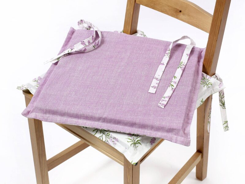 Square chair pad with hem - lavender on white plaid by Stofex.