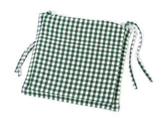 Heavy-duty square chair pad with hem - dark green plaid by Stofex.