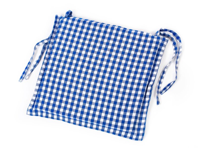 Heavy-duty square chair pad with hem - blue plaid by Stofex.