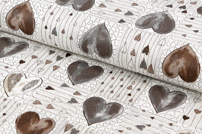 Cotton fabric brown heart by Stofex.