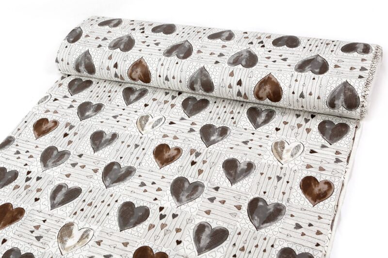 Cotton fabric brown heart by Stofex.