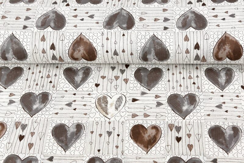 Cotton fabric brown heart by Stofex.