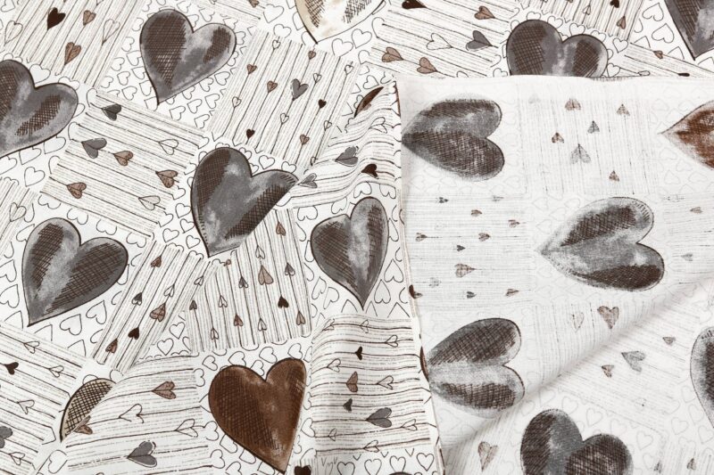 Cotton fabric brown heart by Stofex.