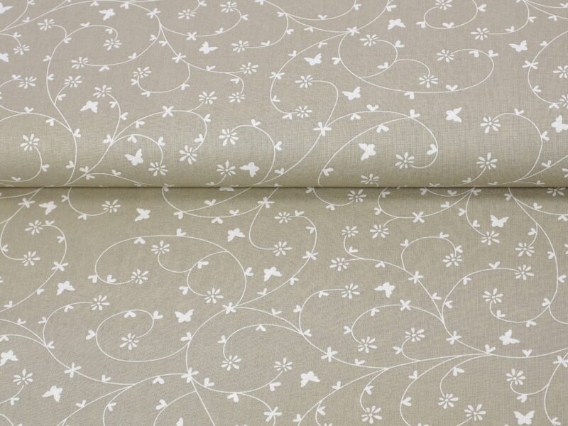 100% Cotton fabric flowers on beige by Stofex.